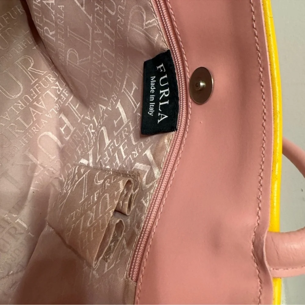 Furla Vintage Y2K Pink & Yellow Bow Tote/Shoulder Bag Elegant Structured Design